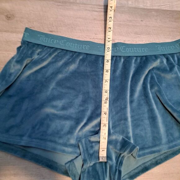 Juicy Couture Women’s Blue Velour Sleep Shorts Bling Booty Rhinestone Logo Large - Picture 7 of 10